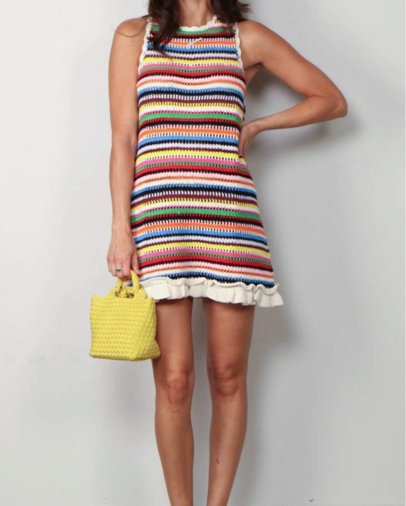 ganni multicolor crochet dress Crochet Sleeveless Cotton Mini Dress