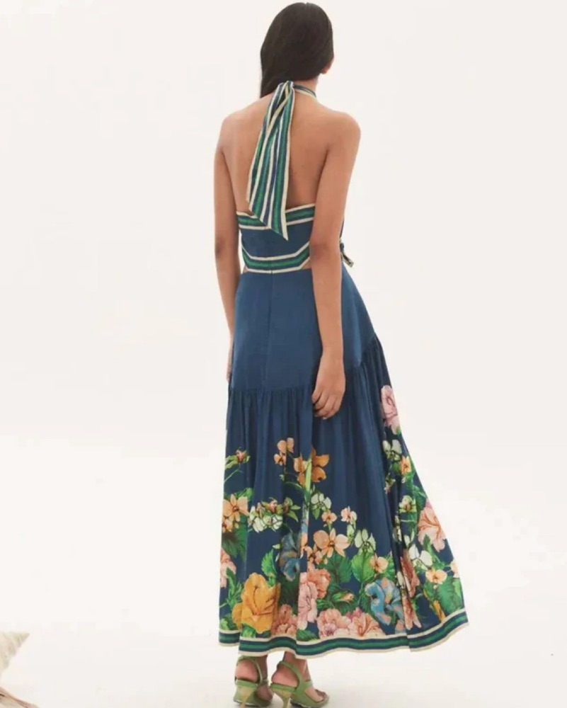 alemais lyla halter dress Alemais Lyla Halter Midi Dress Royal Blue Floral Size AU 12