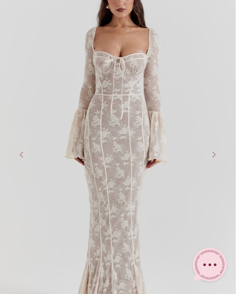 delilah floral long sleeve lace maxi dress house of cb House OF CB Delilah Corseted Lace Maxi Dress