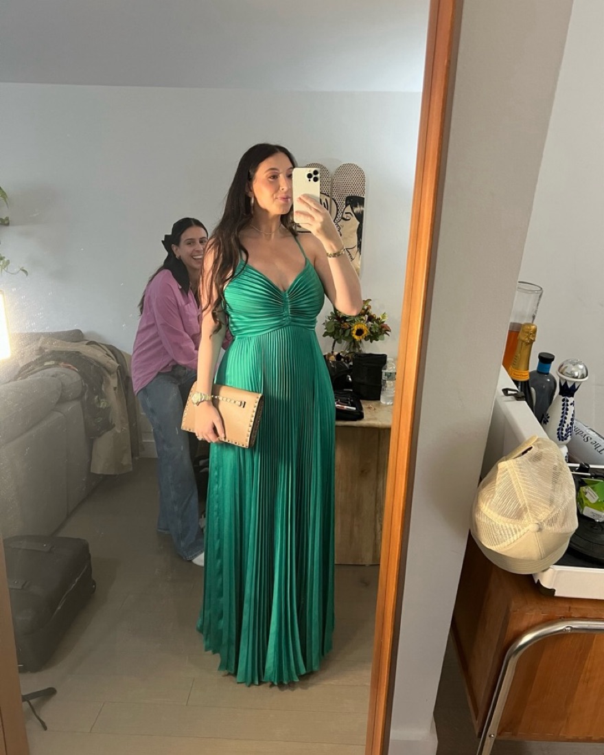 alc green pleated dress A.L.C. Lara Satin Pleated Gown in Ivy, Size 00 main image 0