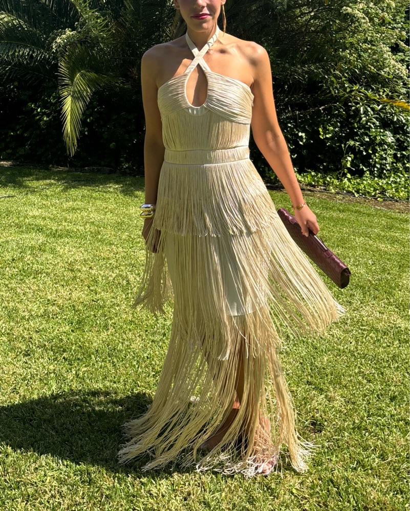 Simkhai Baldwin Fringe Halter Dress by Jonathan Simkhai - Pickle