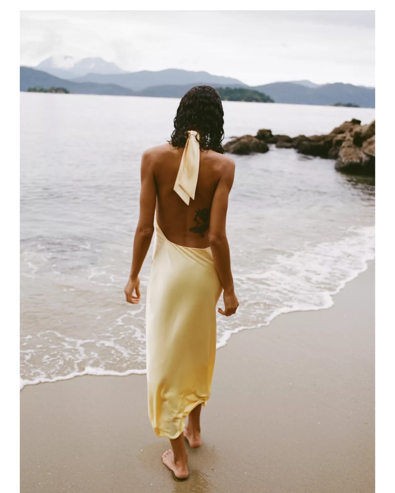Zara Satin Halter Midi Dress by Zara - Pickle