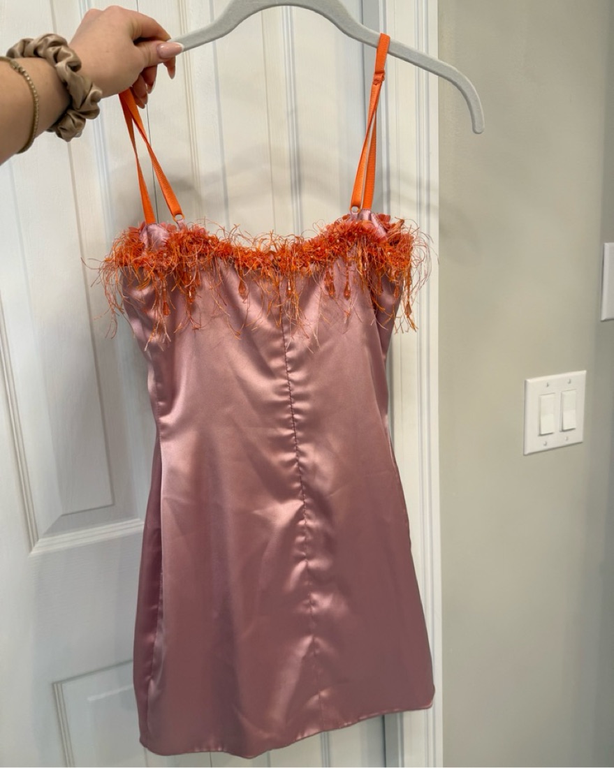 danielle guizio pink and orange dress Guizio Pink/Orange Satin Mini Dress by Danielle Guizio