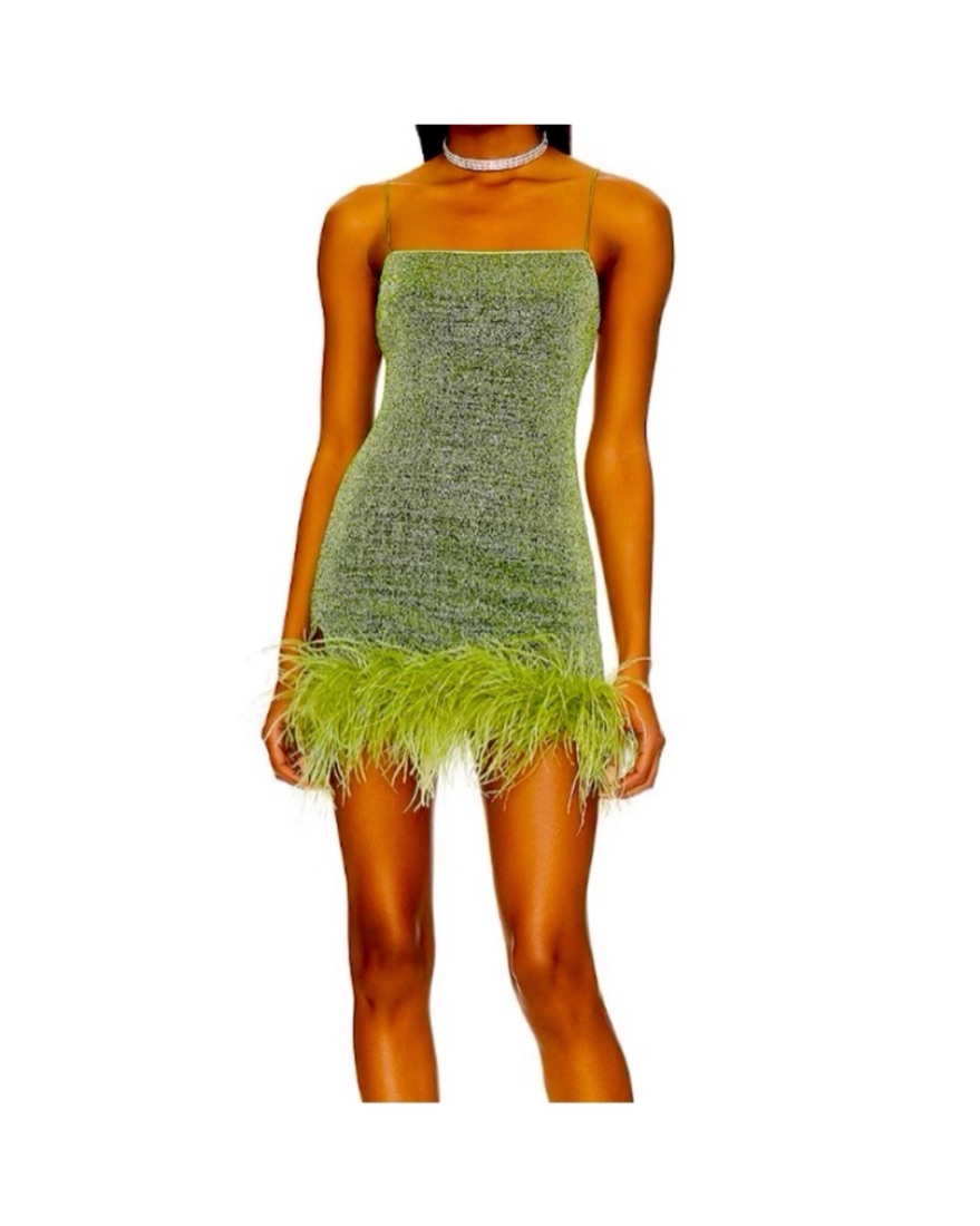 Oseree Green Feather Trimmed Dress | Pickle