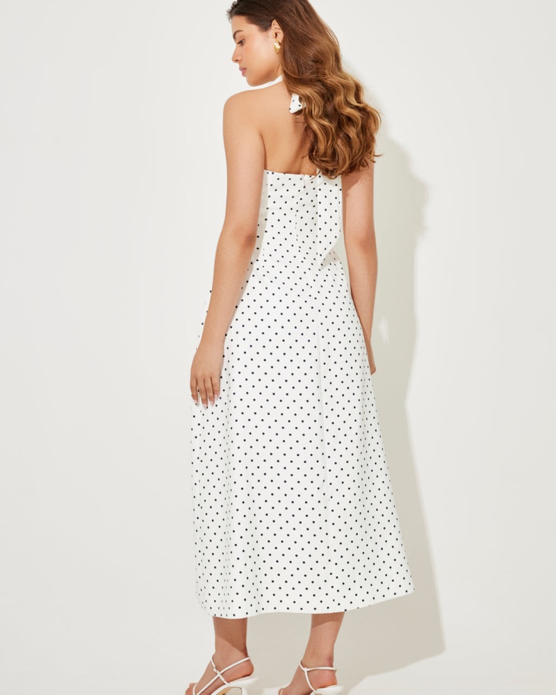 halter polka dot midi dress Navy Polka Dot Halter Midi Dress by Zimmermann