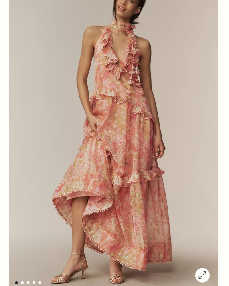 Anthropolgie Floral Ruffle Halter Dress by Anthropologie - Pickle