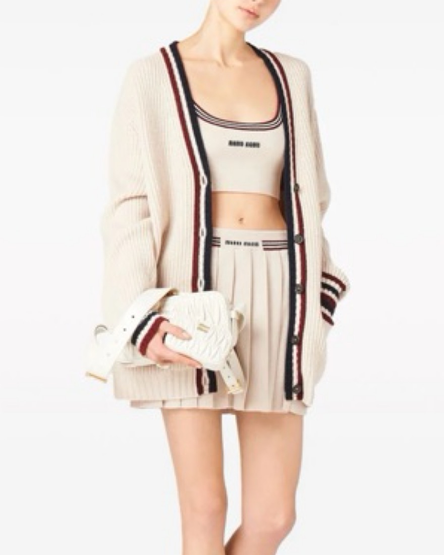 Miu Miu stripe-trim cashmere cropped top by Miu Miu - Pickle