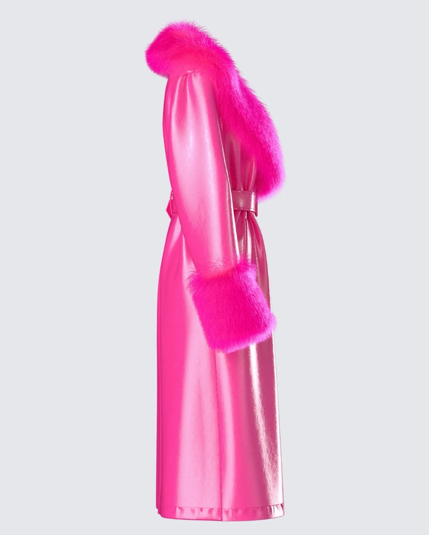 Willa Pink Vegan Fur Leather Coat by Finesse - Pickle