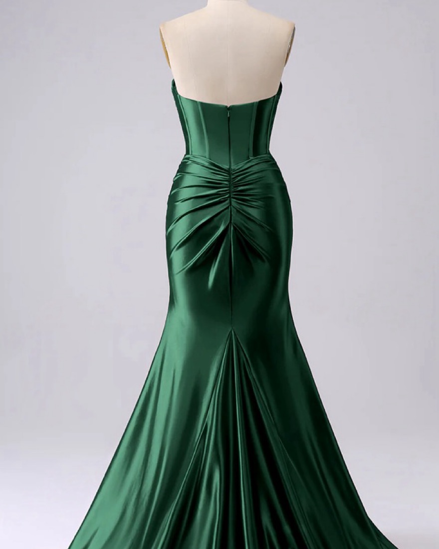 strapless open back dress Simple A-Line Satin Blue Long prom Dress, Blue Long Formal Dress – toptby