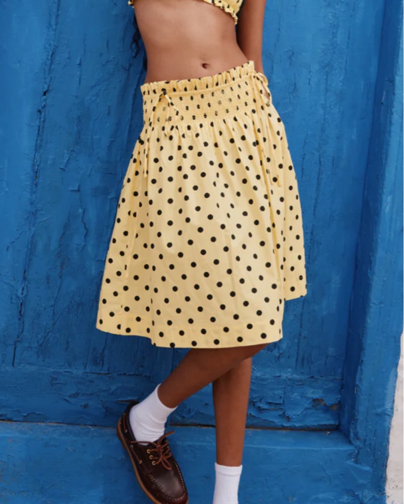damson madder green polka dot dress Damson Madder - Aoife Midi Dress - Jacquard Green Spot main image 1