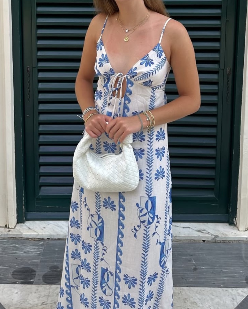 Flora Linen Maxi Dress Floral Wave by Peppermayo - Pickle