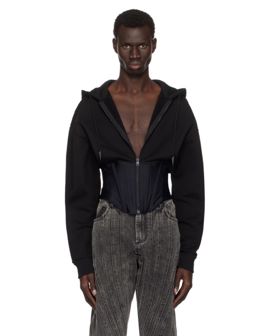 MUGLER  ブラック クロップドパーカー Mugler HM Corset Hoodie by Mugler - Pickle