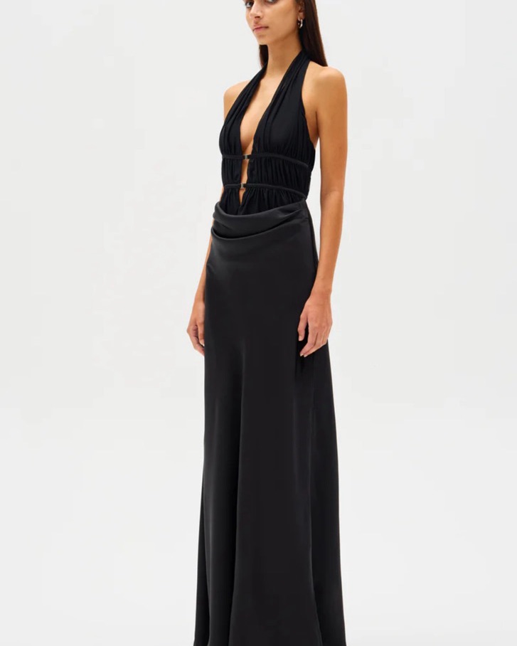 forever 21 halter top dress Lace Halter Crepe Maxi Dress TAUPE / S main image 1