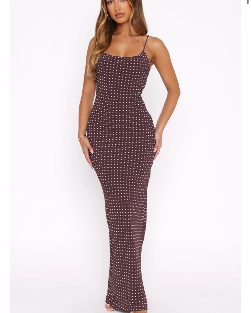 brown dotted horses maxi dress Halter Polka Dot Ruffle Maxi Dress Brown