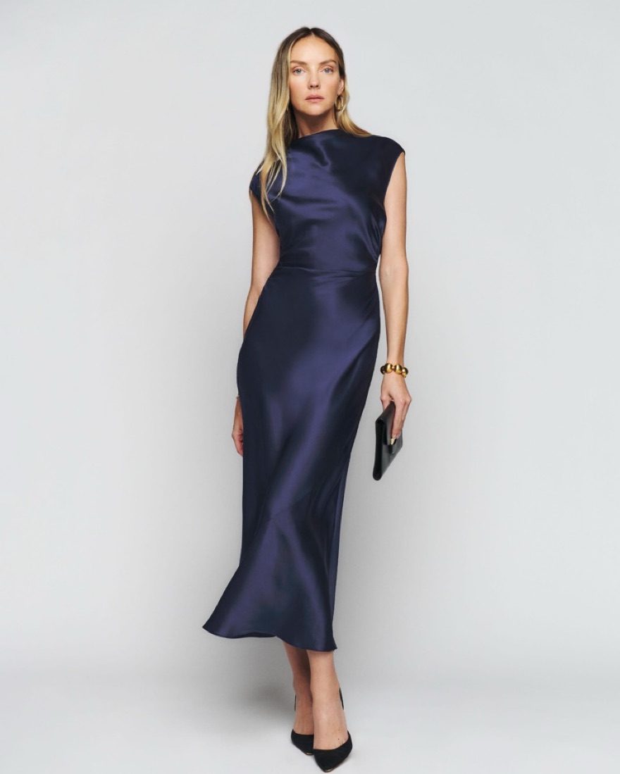 Reformation Veida Silk Dress Navy by Reformation - Pickle