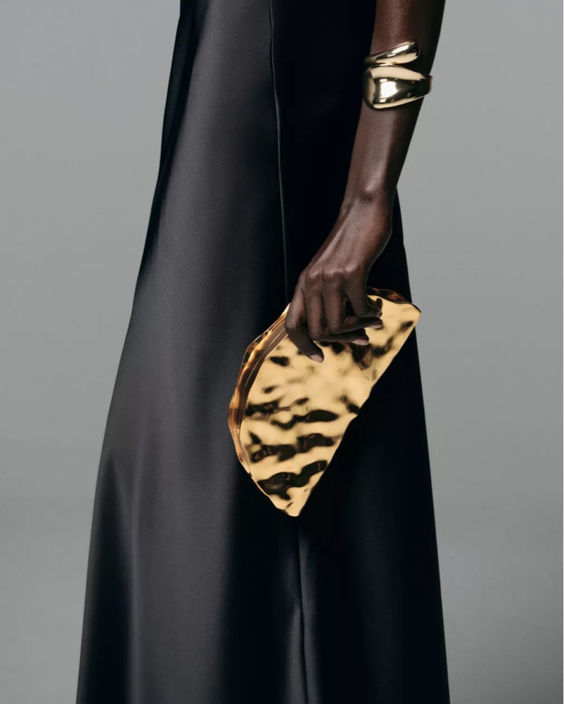 Zara Gold Metallic Hard Clutch by Zara - Pickle