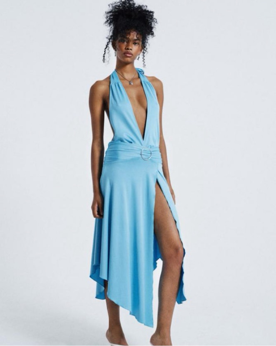 Jaded London Plunging Halter Aqua Dress by Jaded London - Pickle