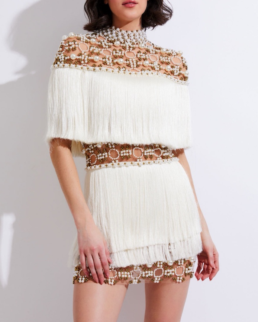 patbo hand beaded dress PatBo Hand Beaded Asterisk Dress in White