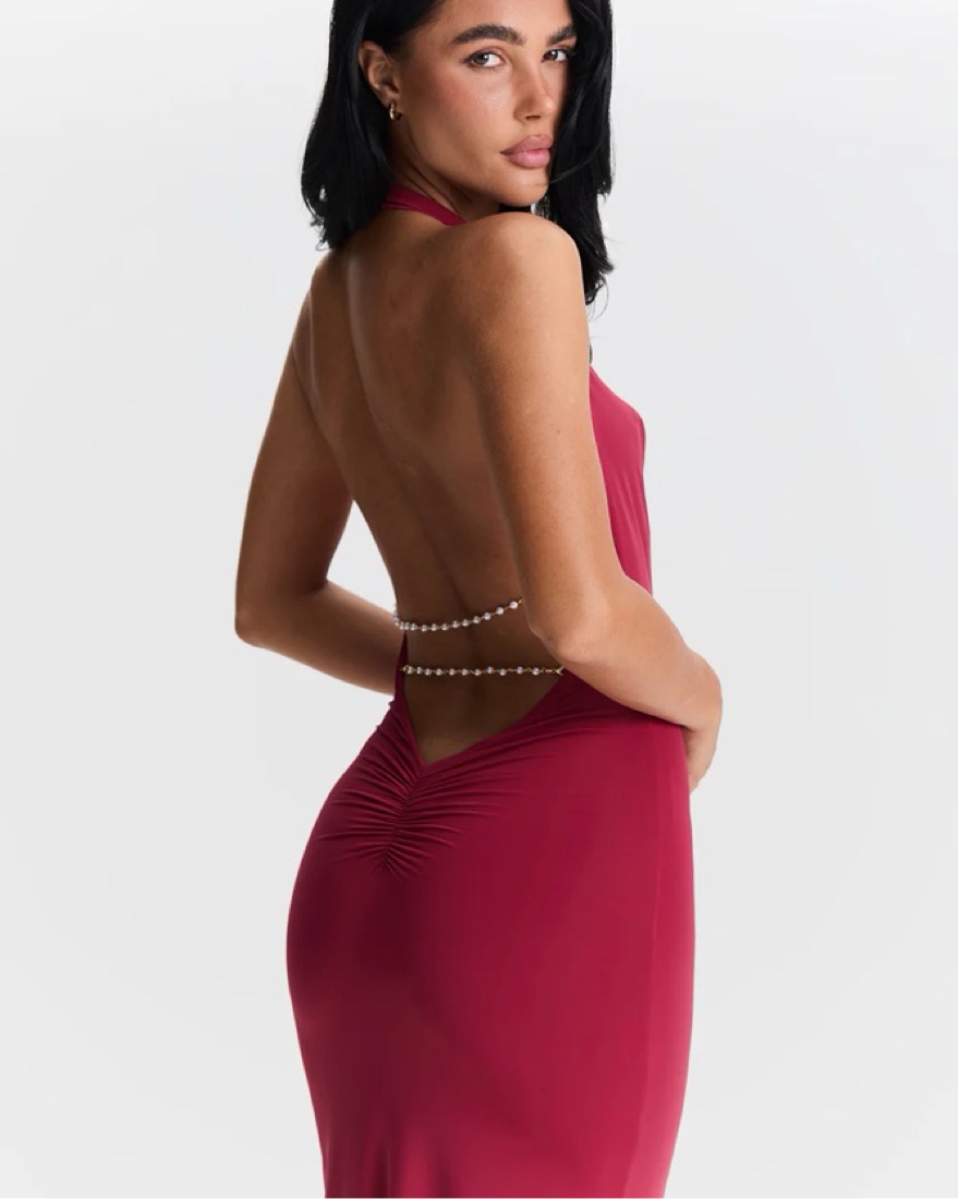 backless dress halter BACKLESS V LONG HALTER DRESS - Viscose Satin