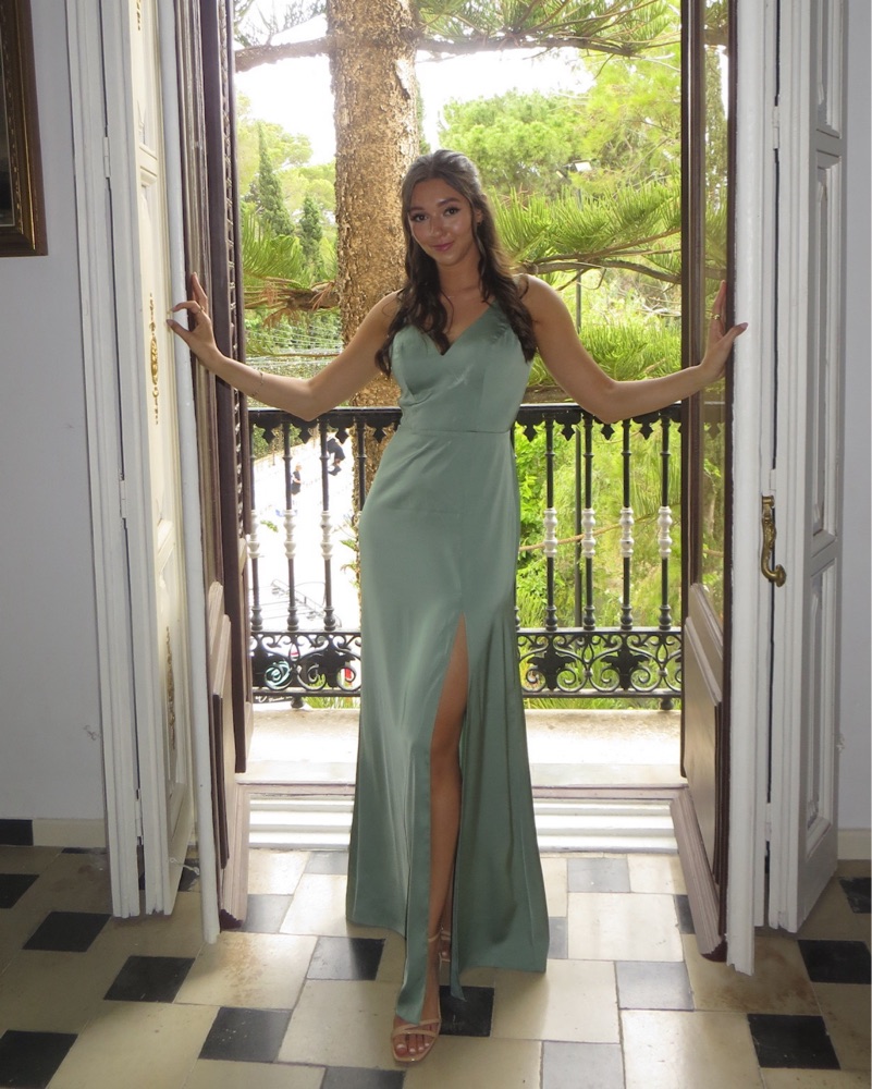 Azazie Jess Matcha Stretch Satin by Azazie - Pickle