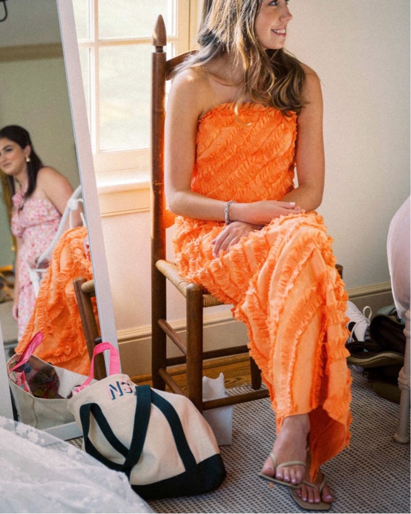 aje orange ruffle dress Aje Terrene Frill Linen And Silk Midi Dress Au 4 Only - Multi