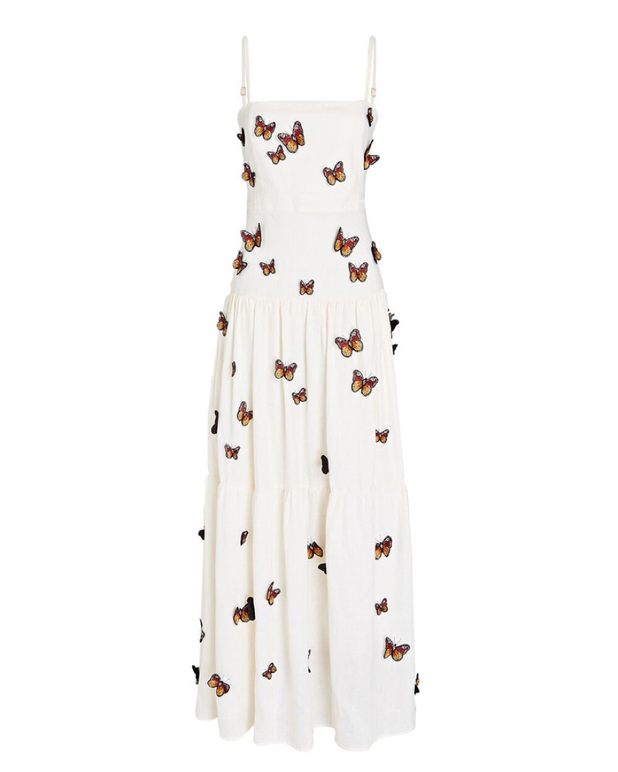 agua by agua bendita lima embroidered butterfly linen maxi dress Agua By Agua Bendita Lima Embroidered Butterfly