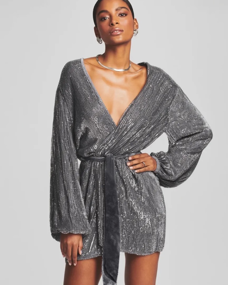 asos glitter dress DESIGN all-over sequin long sleeve wrap front detail maxi in black Asos Deals Pink Sequin Dress