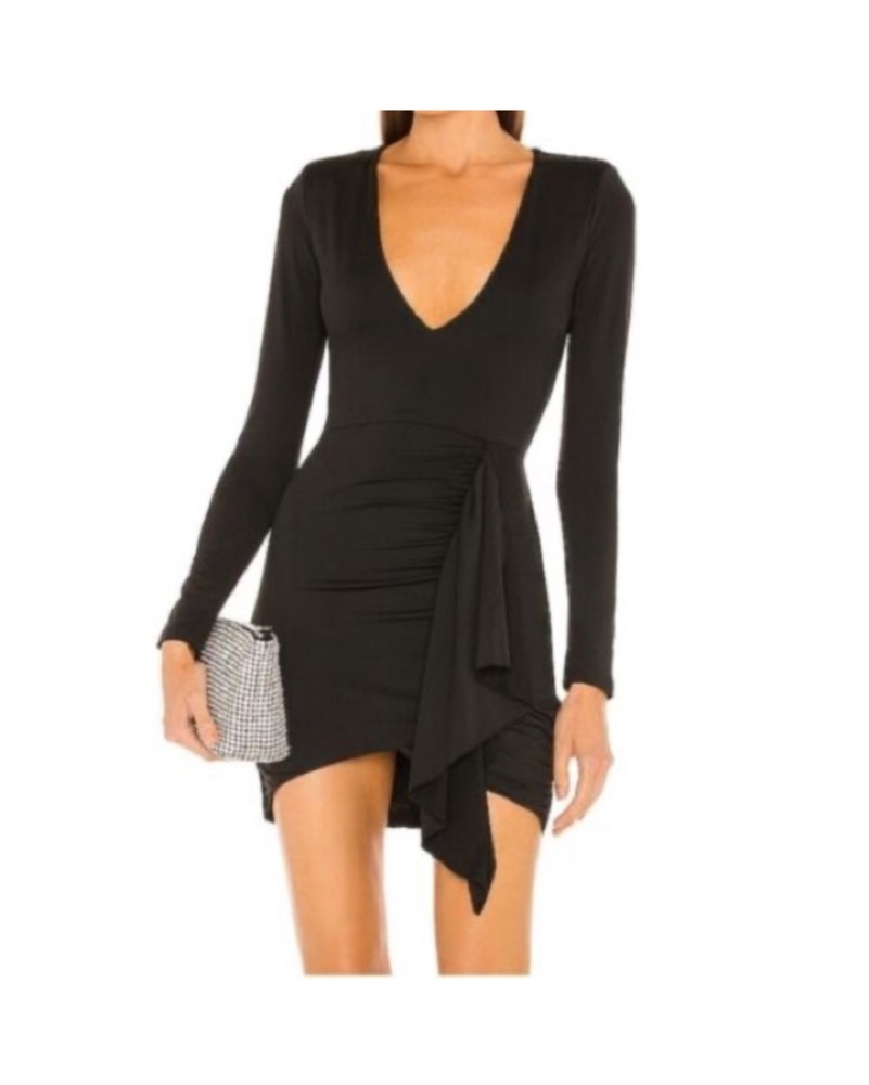 black cocktail dress with long lace sleeves Kateryna Sleeve Mini That steady glow holds Sizes:S/M Stylish Maroon V Neckline 79_Removed