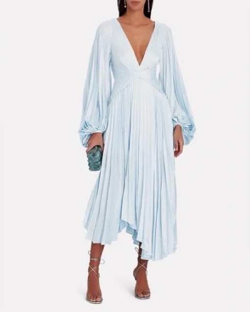 acler long sleeve dress Acler Auroa Metallic Twist-Front Pleated Midi Dress, Bronze, Women's, 4, Cocktail & Party Wedding Guest Dresses Midi Dresses main image 0