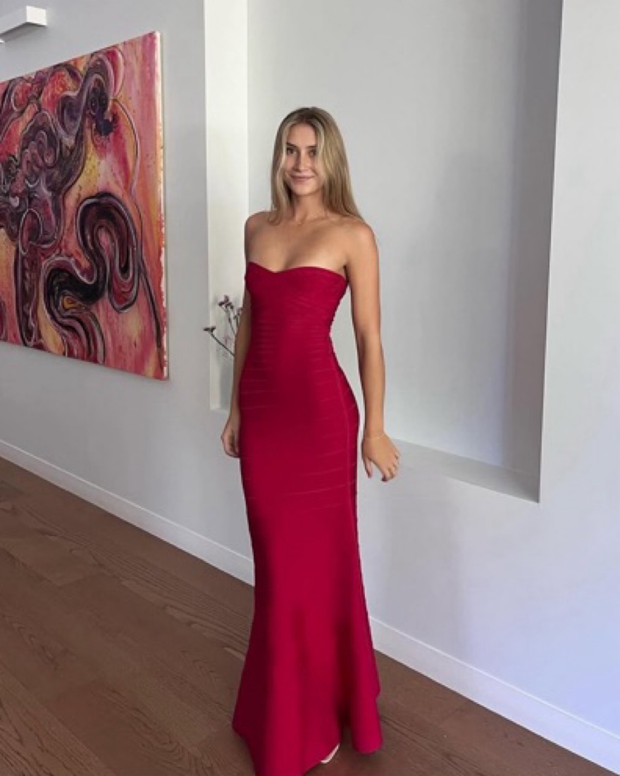 hot pink long sleeve prom dress Strapless Hot Pink Tulle Long Prom Dresses with High Slit, A Line Long –  morievent main image 0