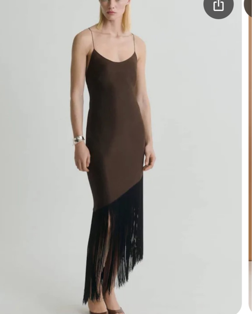 Mango Satin Fringe Dress by Mango - Pickle