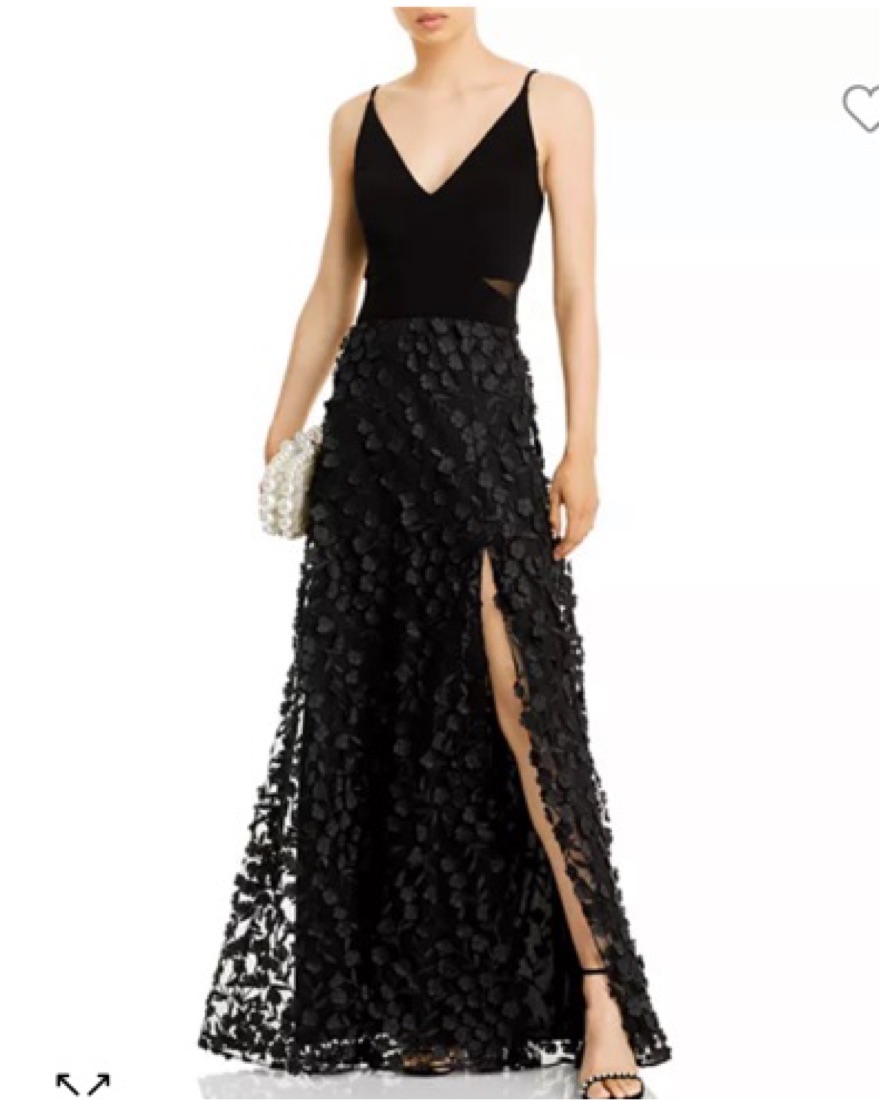 Aqua Black Floral Applique Gown by Aqua - Pickle
