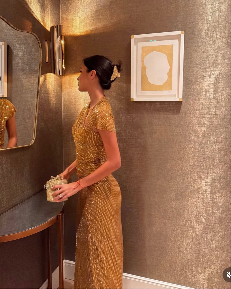 self portrait gold tiered dress Tiered Midi Dress