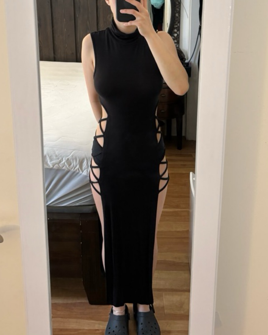 black dress with hip cut out Ecoodisk Sexy Outfits cut-out dress women Summer Goth Mini pack hip Side  Slit Party dress short tight Long Sleeve evening black dress-black-WS-2410CP,M  : Amazon.co.uk: Fashion