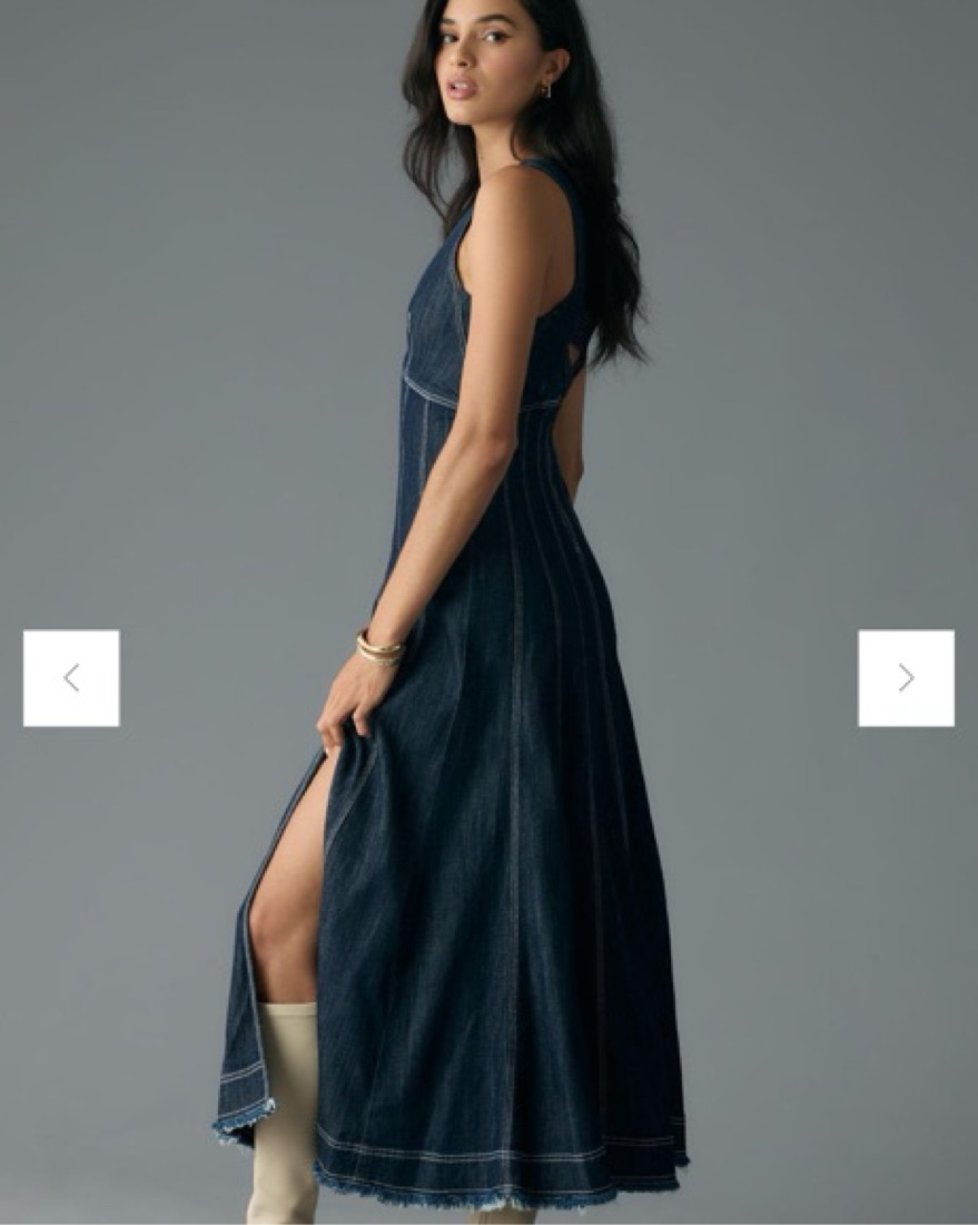 Pilcro Seamed V-Neck Denim Dress by Anthropologie - Pickle