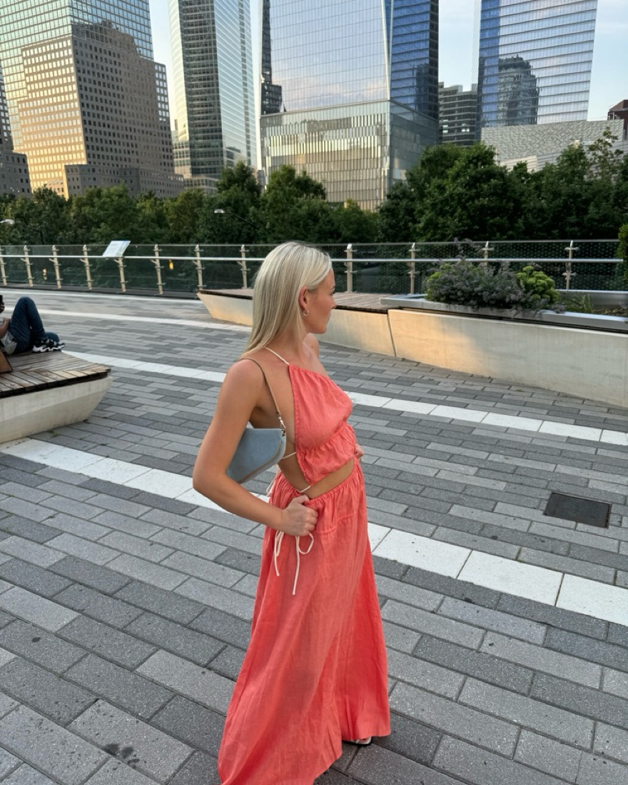 Two Piece Vrg Grl Linen Coral Dress by Vrg Grl - Pickle