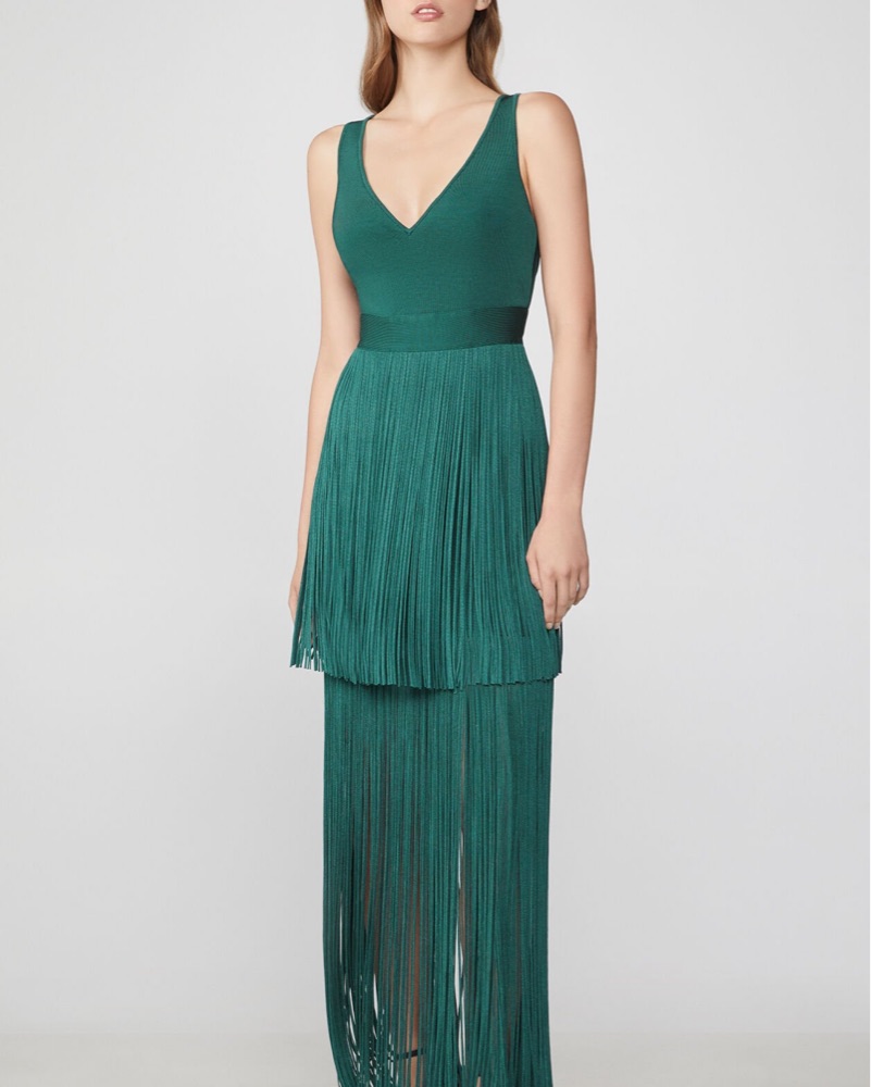 ワンピース HERVE LEGER 'Strappy Tiered Fringe' dress Green Hervé Léger Strappy Tiered Fringe Maxi Dress | Green | FARFETCH