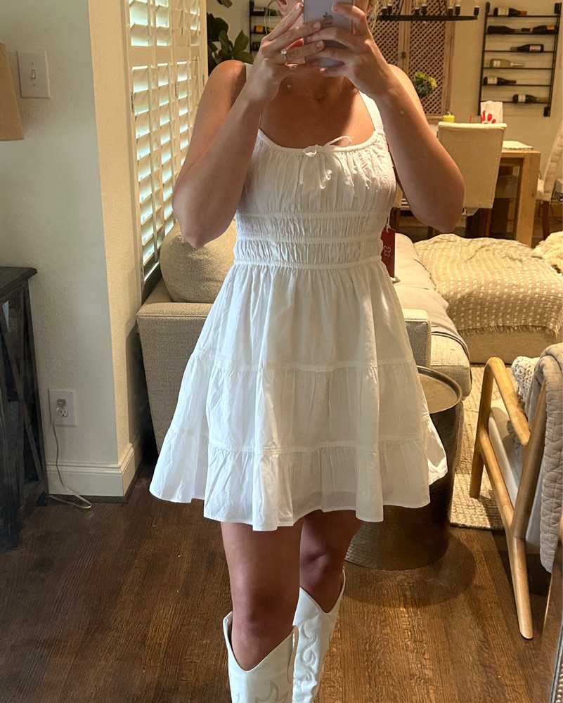 white dress vacation KatieJ NYC White Crochet Resort Dress