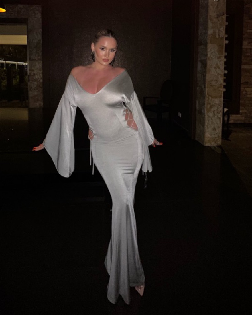 silver amy shehab lace up maxi dress by amy shehab - Pickle