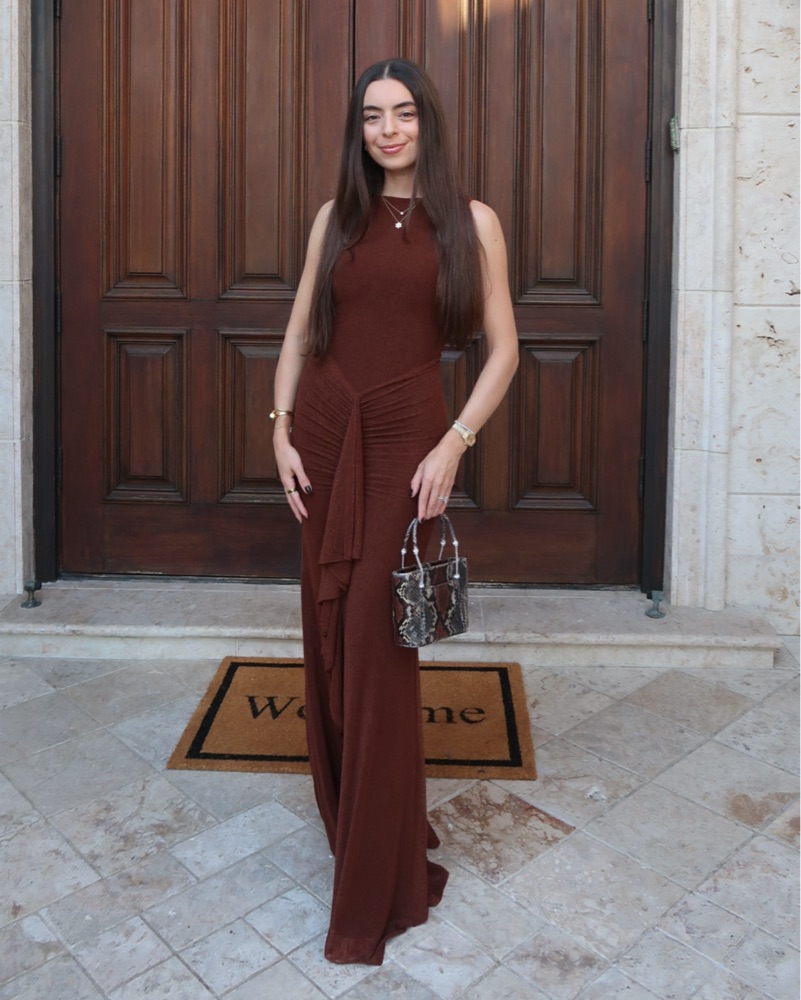 brown ruffled maxi dress Halter Polka Dot Ruffle Maxi Dress Brown