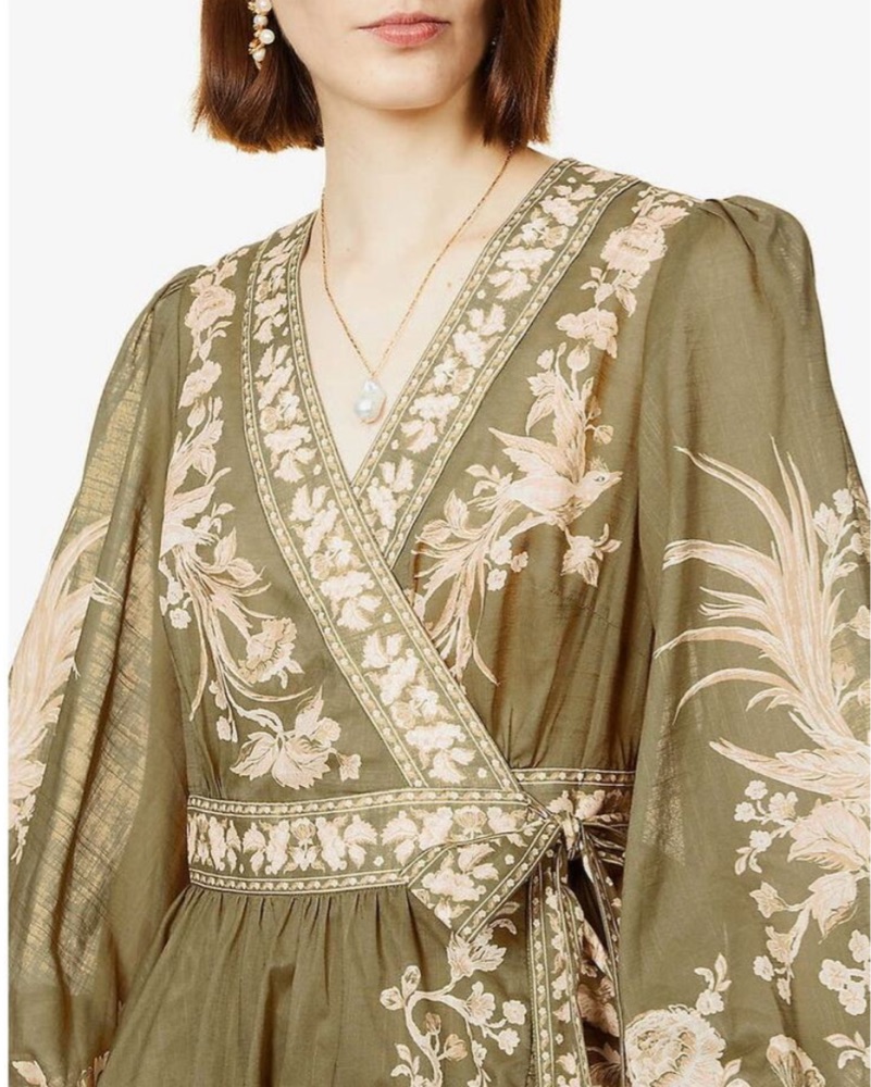 zimmermann olive green dress Zimmermann Olive Wrap Dress Zimmermann Silk Wrap Midi Dress Olive