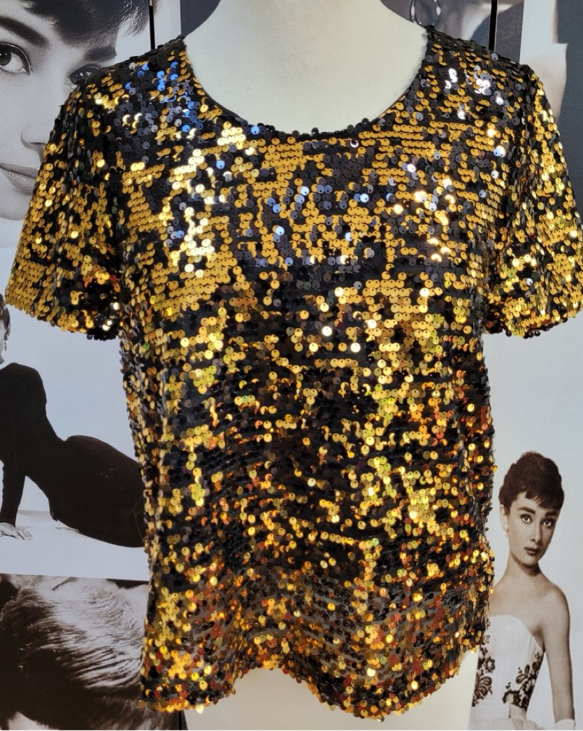 topshop gold sequin dress Reagan Fitted Sequin Dress - Gold Metallic Treasure Box Sequin Knit – The  Islands main image 1
