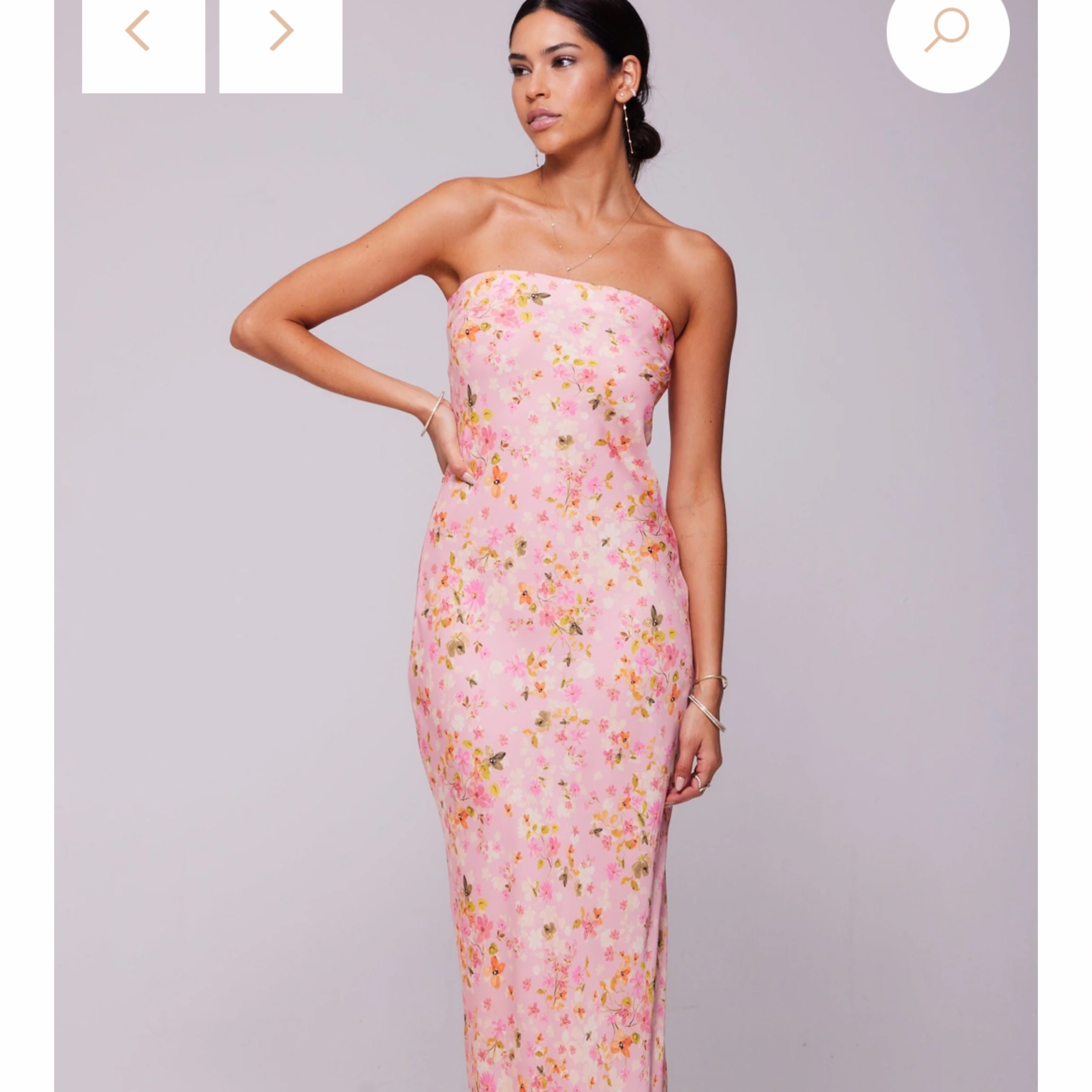 annalise light pink floral print bandeau skater midi dress Solara Strapless Midi Dress in Pink Floral