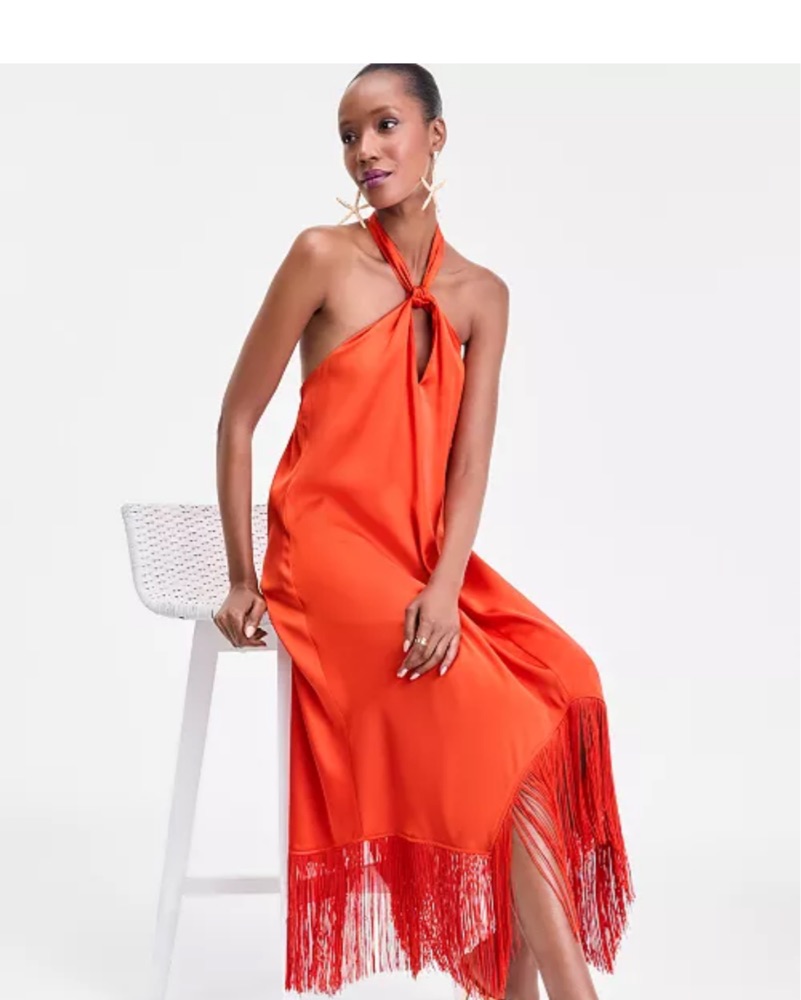 Fringe Halter Midi Dress by I.N.C international - Pickle