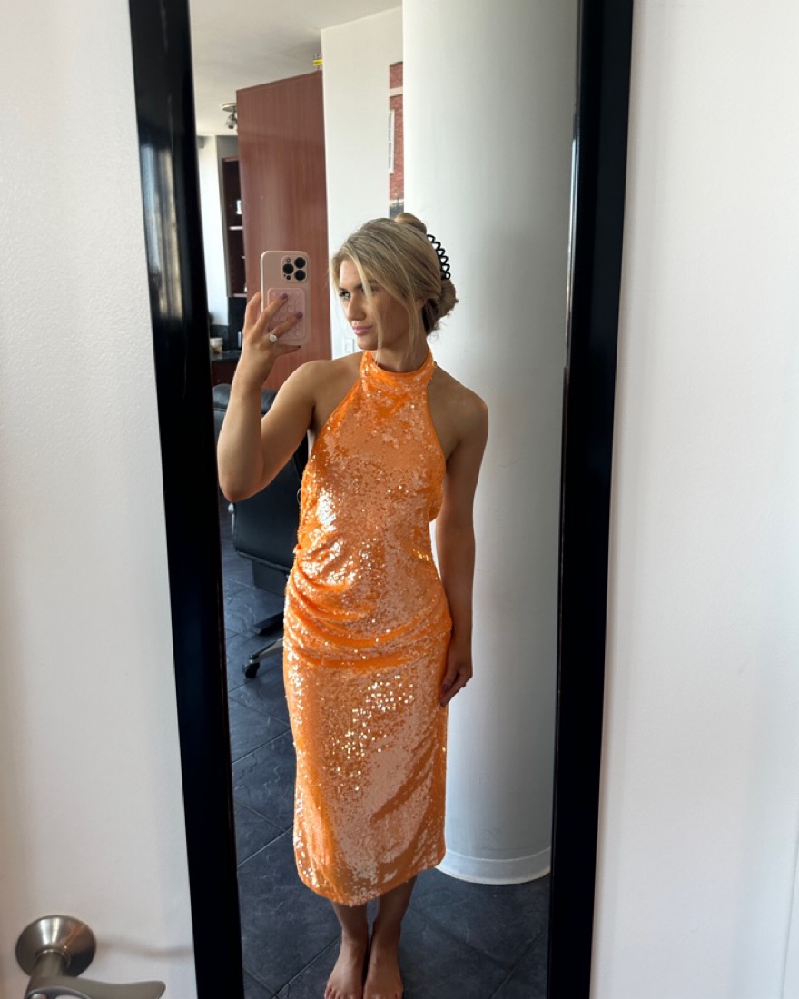 Caroline Constas Orange Sequin Midi by Caroline Constas - Pickle