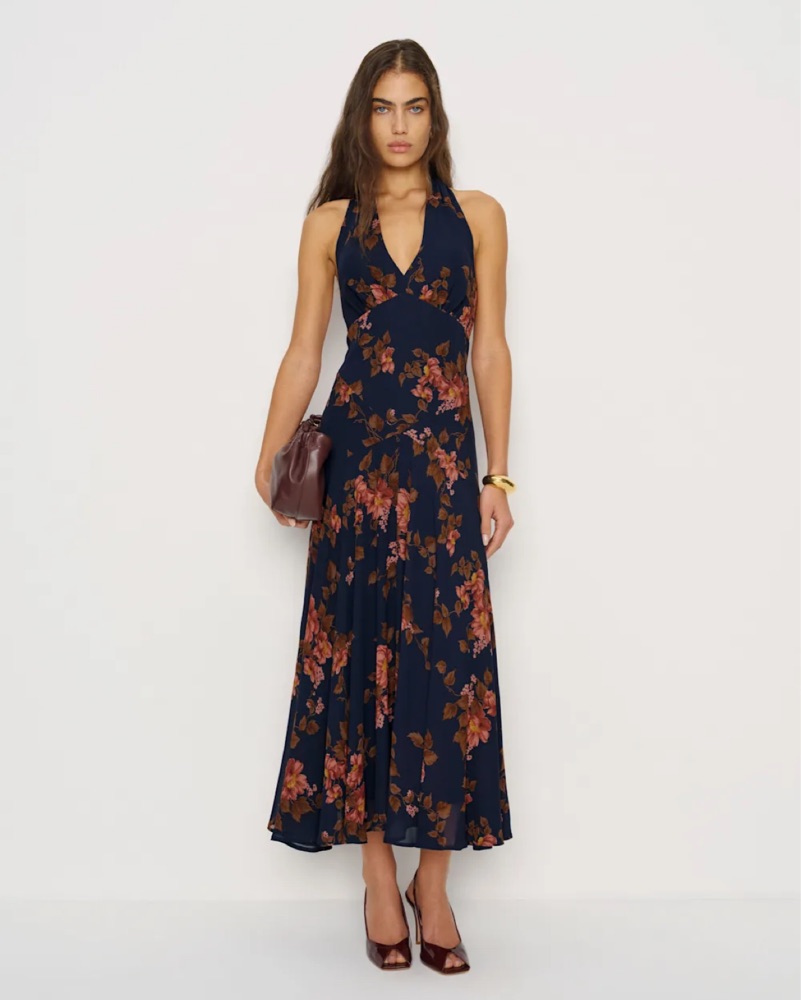 reformation navy blue floral dress Reformation Floral Midi Dress ,Navy blue size
