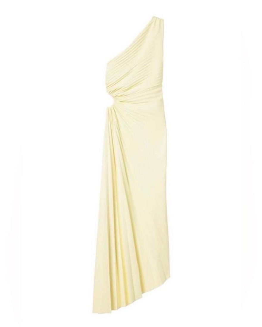 alc pleated dress yellow Moira Satin Pleated Maxi Dress
