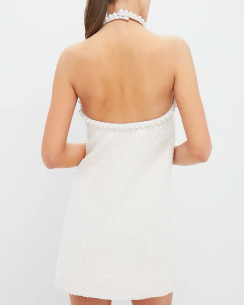 white halter neck dress satin Ivory Bow Back Halter Neck Satin Dress