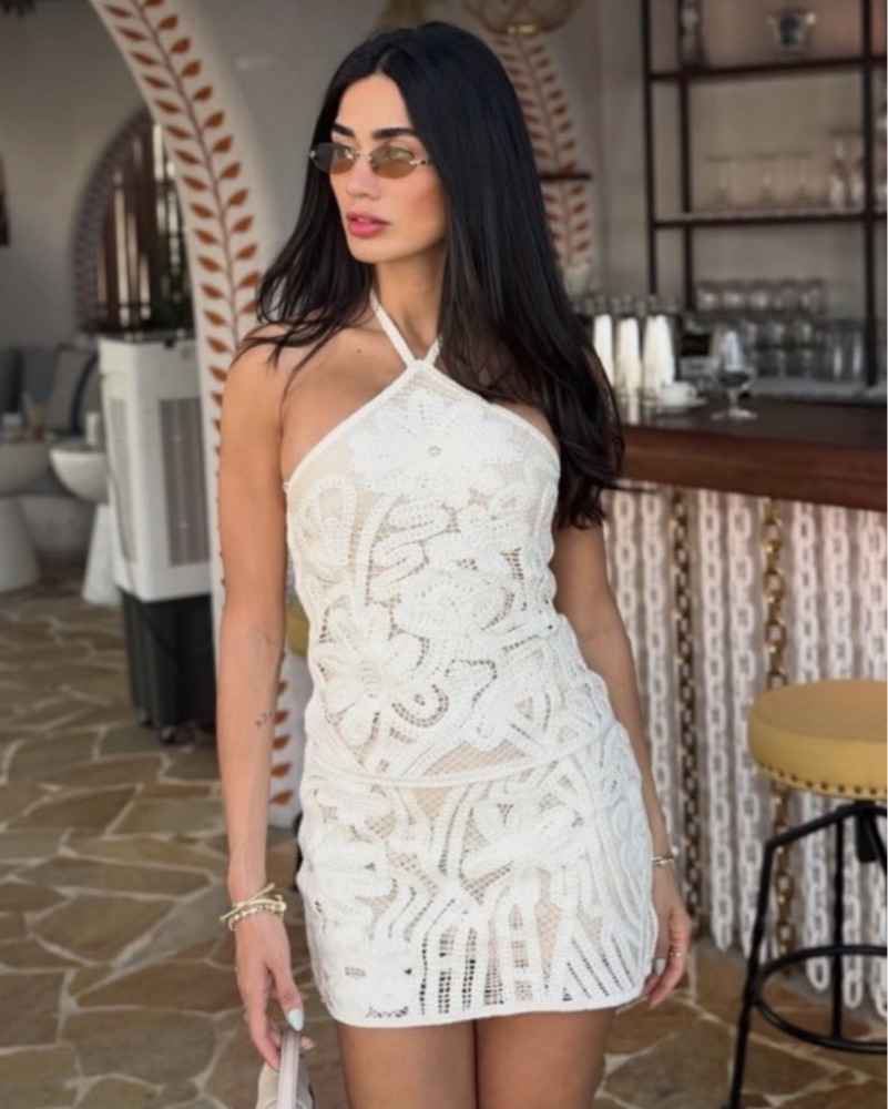 Crochet Halter Mini Dress by Zara - Pickle