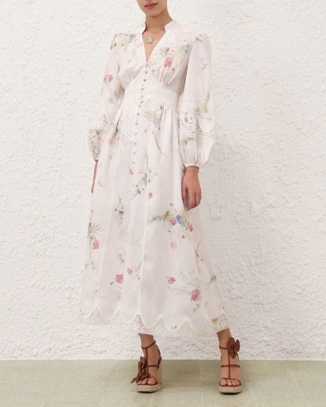 Zimmermann Lucky Lace Plunge Midi Dress by Zimmermann - Pickle